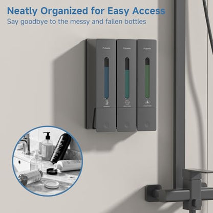 Shampoo and Conditioner Dispenser - Shower Soap Dispenser Wall Mounted No Drill - Shampoo Conditioner Body Wash Dispenser 3 Chamber - Easy Install for Bathroom Hotel Gungrey 1200ml - color: Grey 3 Chamber