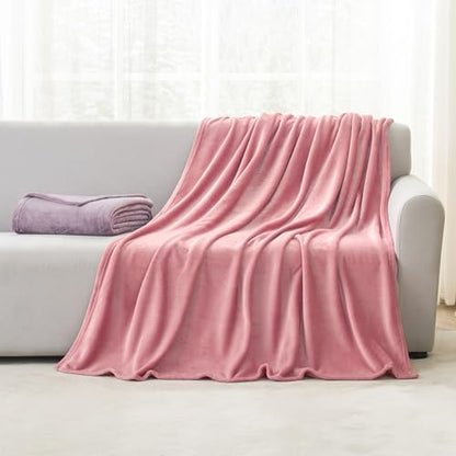 Hansleep Throw Fuchsia Fleece Blanket, Soft Flannel Bed Blanket | Fuzzy Cozy Blanket 50x60 Inches, Multi-use for Bed, Sofa, Couch, Travel, Camping, All Season Warm Lightweight Cover - color: Dusty Rose, size: Throw (50x60 Inches)