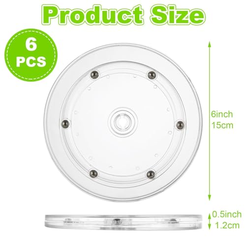 6PCS Small Lazy Susan 6 Inch, Transparent Acrylic Turntable for Cabinet Organization, 360 Degree Rotating Spice Rack for Kitchen, Fridge, Pantry & Bathroom Vanity