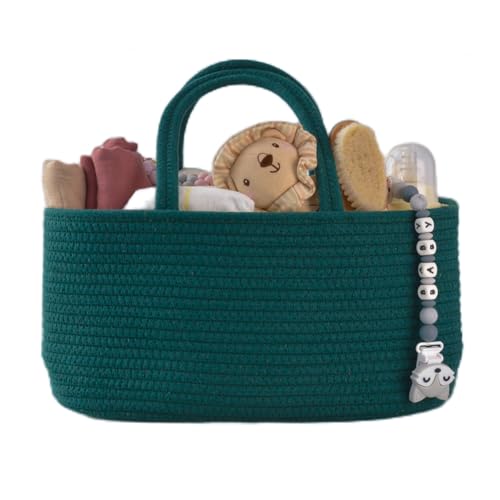 XUANGUO Cotton Rope Baby Diaper Caddy Organizer Basket Dark Green | Nursery Storage Bin, Portable Baby Tote Bag for Changing Table or Car, Baby Shower Gifts Bag, Newborn Essentials, Registry - color: Dark green, size: Regular