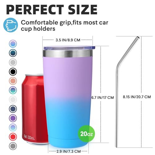 Volhoply 20oz Stainless Steel Tumbler with Lid and Straw Bulk 4 Pack,Double Wall Insulated Travel Iced Coffee Mug Fits Cup holder,Powder Coated Cups for Hot/Cold Drinks,Gifts for Women（lavender,4 Set） - color: Lavender