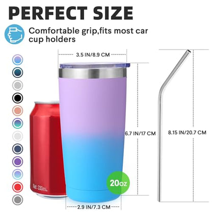 Volhoply 20oz Stainless Steel Tumbler with Lid and Straw Bulk 4 Pack,Double Wall Insulated Travel Iced Coffee Mug Fits Cup holder,Powder Coated Cups for Hot/Cold Drinks,Gifts for Women（lavender,4 Set） - color: Lavender