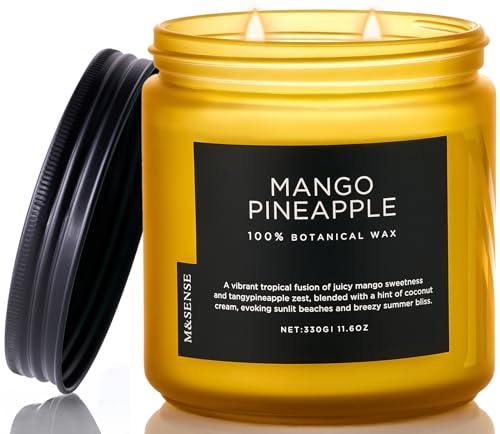 M&SENSE Mango Pineapple Scented Candles for Home - 11.6oz Natural Soy Wax | Non Toxic, 70-Hour Long Lasting, Tropical Fruit Scent for Bathroom Office, Aromatherapy Housewarming Gifts for Women Men - color: Mango Pineapple, size: Medium Jar