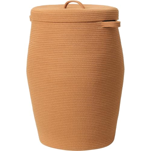 26"x20" Extra Large Tall Woven Laundry Basket with Lid, Cotton Rope Blanket Storage Basket, Freestanding Decorative Bin for Bedroom Living Room, Rust Brown - color: All Orange Brown, size: 26"x20"