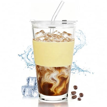 Birity 16oz Glass Cups with Lids and Straws,Glass tumbler With Straw and Lid-Reusable Iced Coffee Cups for Tea, Juice, Smoothies, Mason Jar Drinking Cup for Hot/Cold Drinks at Home,Office,Travel - color: 16 oz single pack