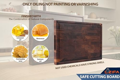 American Black Walnut Wood Cutting Board 20"x15"x2" Large | End Grain Butcher Block, Juice Groove, Inner Handles, Finished with Linseed Oil, Beeswax, Lemon Oil, Giftbox - size: 20 x 15 x 2 in