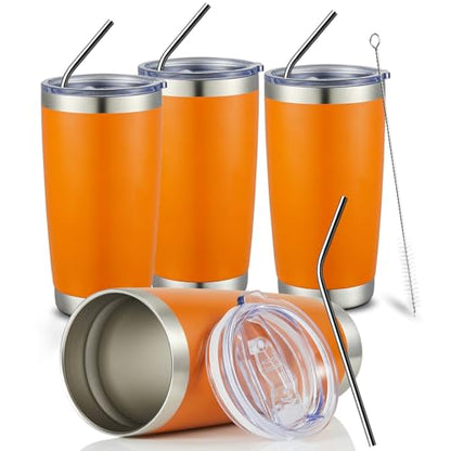 COMOOO 20oz Tumbler Bulk Double Wall Vacuum Insulated Travel Mug, Stainless Steel Tumbler with Lid and Straw Durable Powder Coated Insulated Coffee Cup for Cold & Hot Drinks (Orange, 4 pack - color: Orange