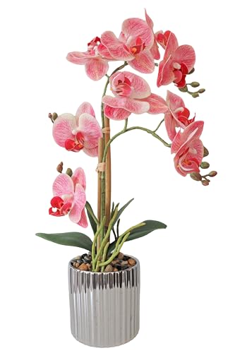 Fake Orchid Plant Artificial Flowers Pink Orchids in Ceramic Vase Faux Real Touch Flowers for Decorations Table Centerpiece Arrangements Fake Flowers that Look Real Home Decor