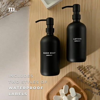 MaisoNovo Soap Dispenser 2-Piece Set | 16.9oz Black Bottles with Black Plastic Pumps - color: Black/Black