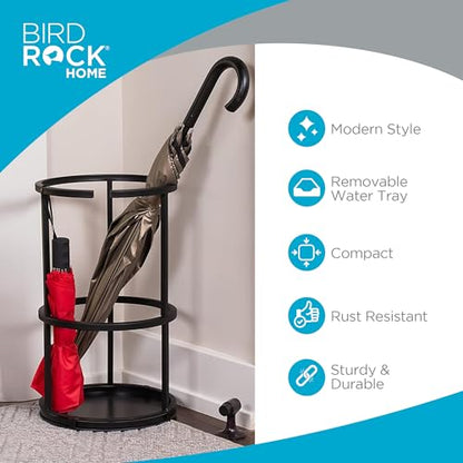 BIRDROCK HOME Circular Umbrella Holder with Removable Drip Tray - Stand for Umbrellas - Entryway - Decorative Metal Freestanding Rack Organizer - Cane Walking Stick Holder - Black - style: Open