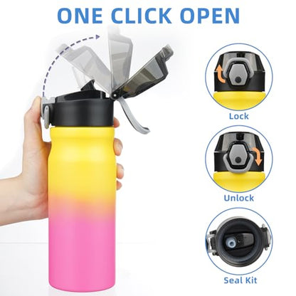 BJPKPK 18 oz Water Bottle with Straw & Handle, Insulated Stainless Flask | Leak Proof Locking Lid, Thermal, Double Wall Vacuum, Keeps Hot/Cold, BPA Free, Dishwasher Safe, Travel & Sports, Rainbow - color: A-Rainbow, size: 18 Ounces