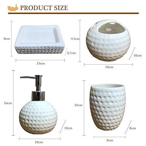 bbruriy 4-Pieces White Ceramic Bathroom Decor Accessory Set Includes Soap Lotion Dispenser,Soap Dish,Cup and Toothbrush Holder