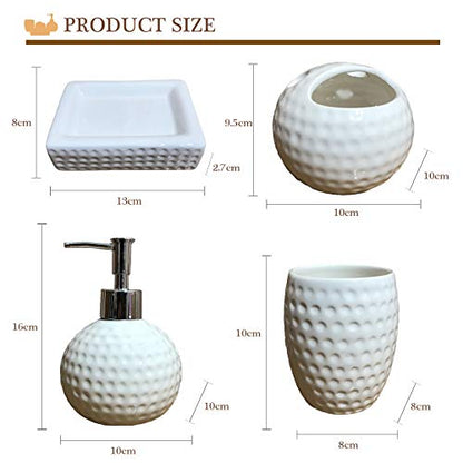 bbruriy 4-Pieces White Ceramic Bathroom Decor Accessory Set Includes Soap Lotion Dispenser,Soap Dish,Cup and Toothbrush Holder