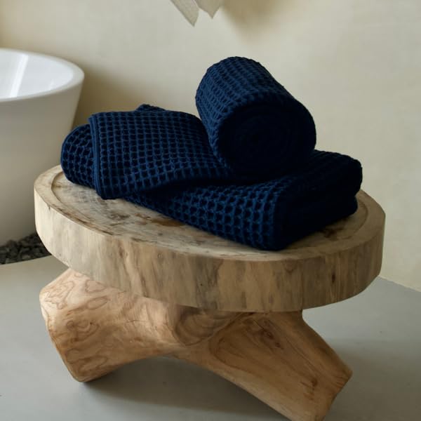 Luxury Organic Japanese Cotton Waffle Bath Towel | Thick, Absorbent, Quick Dry Bathroom Towels for Shower, Sauna, Onsen| Hotel & Spa Quality, Gift-Ready (Ocean Blue, Bath Towel (Set of 2)) - color: Ocean Blue, style: Bath Towel (2 Pack)
