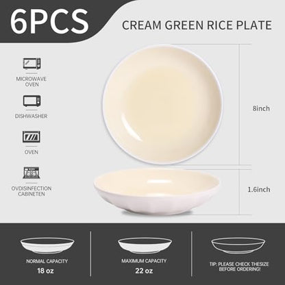 Anveena 8-inch Creamy Yellow Ceramic Salad Plates, Set of 6 | Microwave, oven, and dishwasher safe; scratch-resistant and wear-resistant - color: cream yellow, size: 8inch