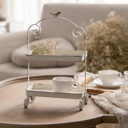 Decorative French Retro Distress Tray for Living Room and Hotel Tray Metal Iron White Trays for Home Decor 2-Tier Serving Tray Decor for Coffee Table