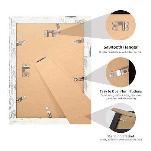 iRahmen 7x10 Picture Frame with Mat 5.5x8.5 - High Definition Real Glass Wooden Photo Frames for Tabletop Display and Wall Mounting (Distressed White, Set of 4) - color: Distressed White, size: 7X10
