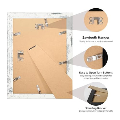 iRahmen 7x10 Picture Frame with Mat 5.5x8.5 - High Definition Real Glass Wooden Photo Frames for Tabletop Display and Wall Mounting (Distressed White, Set of 4) - color: Distressed White, size: 7X10