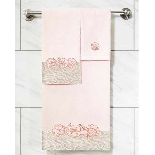 Seaside 4-Piece Luxury Towel Set, Sparkling Seashell Applique, Plush Turkish Cotton, Durable & Quick Dry, Nautical Bath Ensemble, 2 Bath 2 Hand Towels, Blush - color: Blush, size: 2 Pcs Bath 2 Pcs Hand Towel