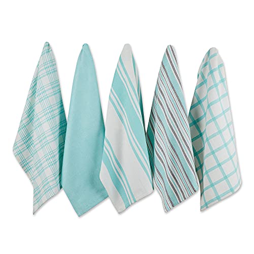 DII Assorted Woven, Kitchen Dishtowel Set, 18x28, Aqua, 5 Piece - color: Aqua
