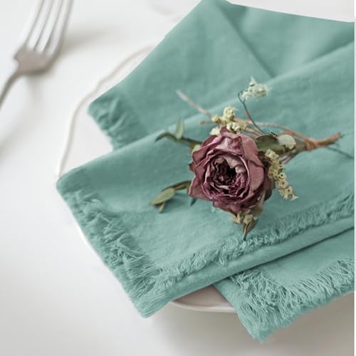 Handmade Cloth Napkins 100% Cotton Napkins with Fringe，Delicate Handmade Cloth Napkins for Dinners, Parties, Weddings and More，18 x 18 Inch Set of 4 - Turquoise - color: Turquoise
