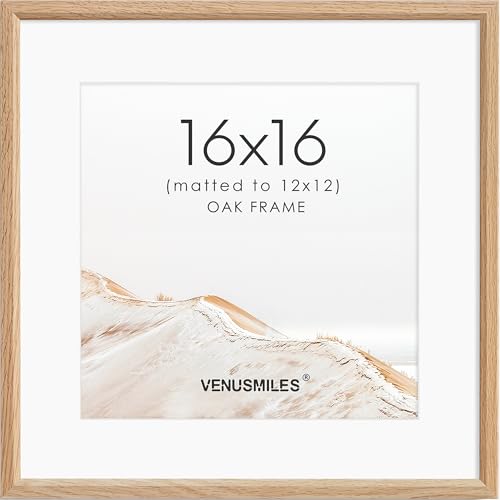 16x16 Picture Frame Natural Solid Oak Photo Frames with 12x12 Removable Mat Wall Hanging Large Handcrafted Frame with HD Plexiglass Wall and Tabletop Display Large Poster Frame - color: Oak, size: 16X16,1P