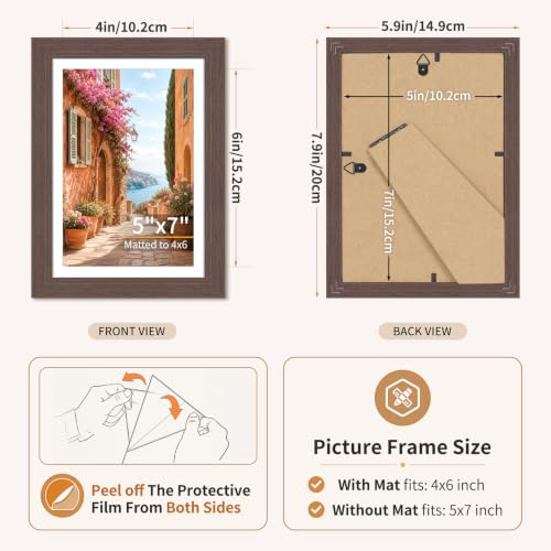 5x7 Wooden Picture Frames Set of 3 Mahogany Photo Frame Wall Table Display | Sturdy MDF 5x7 frames with mat clear plexiglass Hangs on wall stands on table family pics weddings diplomas home or office - color: Mahogany, size: 5x7