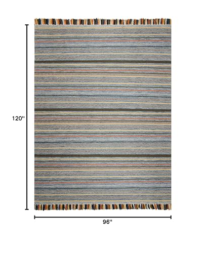 SAFAVIEH Area Rug 8x10 - Montauk Collection - Large - Blue & Multi, Handmade Cotton, Boho Stripe Fringe Design, Ideal for Living Room, Bedroom, Office, Dining Space (MTK901C) - color: Blue/Multi, size: 8' x 10' (Rectangular)