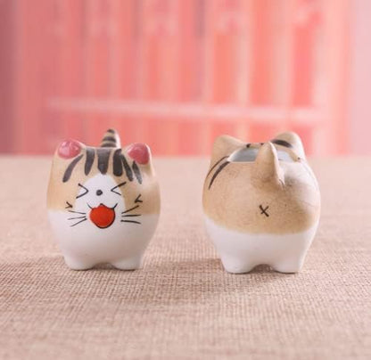 Set of 5 Mini Cute Cat Ceramic Succulent Pots Planters with Drainage Hole | Handmade Cartoon Pots Small Plants Animal Lovers Home and Office Desk Decoration