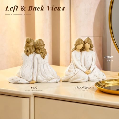 Seated Sister Figurine, Two Sisters Resin Sculpture for Tabletop or Gifting - style: Seated Together