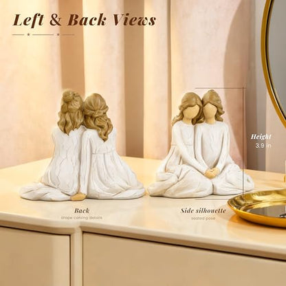 Seated Sister Figurine, Two Sisters Resin Sculpture for Tabletop or Gifting - style: Seated Together