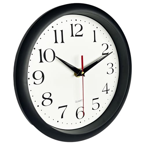Bernhard Products Black Wall Clock Silent Non Ticking 8 Inch Quality Quartz Battery Operated Round Easy to Read Home/Office/Kitchen/Classroom/School Clocks Sweep Movement - size: 8 Inch
