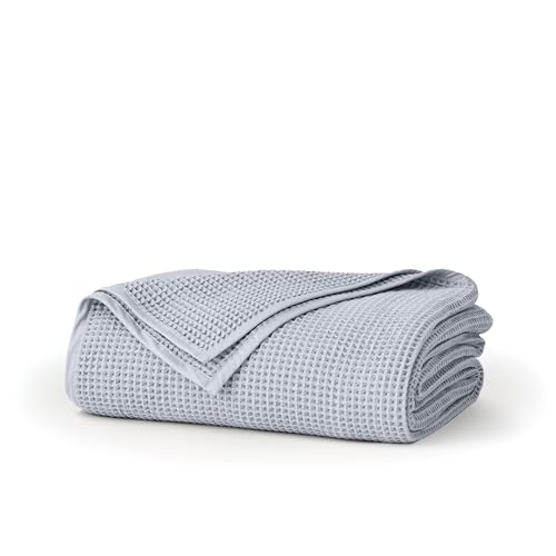 BOLL & BRANCH Waffle Bed Blanket, Full/Queen, Hydrangea | Luxury 100% Organic Cotton - Soft, Lightweight and Breathable - Textured Waffle Weave Design - color: Hydrangea, size: Full/Queen