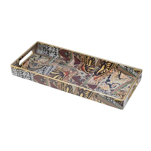 Bathroom Vanity for Countertop, Plastic Decorative Trays | Rectangular Serving Tray with Hanldes, Storage Dresser Trays Organizer for Toilet Tank, Jewelry, 13.8" X 6" X 1.57", Moroccan - color: Bohemian-3