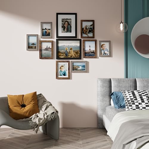 Vittanly 10 Pack Gallery Wall Frame Set, Black, Brown, Dark Grey | Gallery Wall Frame Set: 2pcs 8x10, 4pcs 5x7 & 4pcs 4x6 Photos for Wall & Table, Picture Frames made of Engineered Wood - color: Black & Brown & Dark Grey