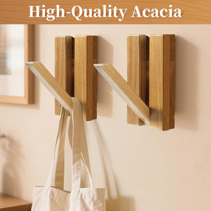 2 Pcs Folding Wall Hooks, Vintage Wooden Wall Hooks Heavy Duty for Hanging Hats, Towels & Bags – Space-Saving Sleek Design, Blending Modern & Rustic Styles