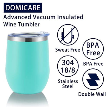 DOMICARE Stainless Steel Wine Tumbler Bulk with Lid, Personalized Insulated Tumblers Set, 12oz Travel Coffee Cups Pack of 1, Light Blue - color: Light Blue, size: 1 Count (Pack of 1)