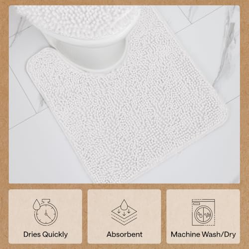 GORILLA GRIP Bathroom Rug Sets 3 Piece, Bath Mat Set and Oval Toilet Base with Rubber Backing, Plush Absorbent Shaggy Chenille Washable Mats, Includes 24x19.5, 24x17 and 30x20 Inch Rugs, White - color: White, style: 24"x19.5" + 24"x17" + 30"x20" - 3 Pack
