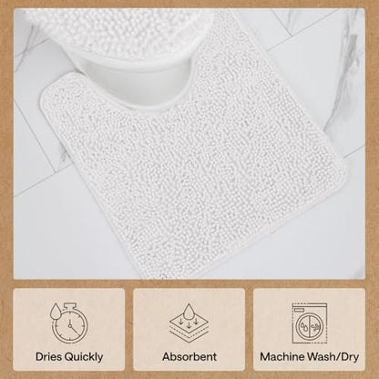 GORILLA GRIP Bathroom Rug Sets 3 Piece, Bath Mat Set and Oval Toilet Base with Rubber Backing, Plush Absorbent Shaggy Chenille Washable Mats, Includes 24x19.5, 24x17 and 30x20 Inch Rugs, White - color: White, style: 24"x19.5" + 24"x17" + 30"x20" - 3 Pack