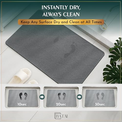 Extra Large Diatomaceous Earth Stone Bath Mat (31.5” x 19.7”) Dark Gray XL | Fast Absorbent Shower Stone Bath Mat For Bathroom - Quick Dry, Easy Clean and Non-Slip Mat - Instant Drying Diatomite Bathmat - color: Dark Gray