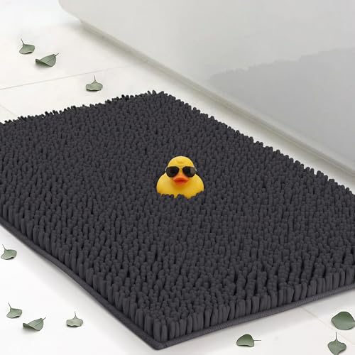 Chenille Bath Mats 22"x14", Plush Absorbent Bath Mats Quick Dry, Soft & Machine Washable, Non Slip Carpet for Bathroom, Thick Bathroom Rugs, Shower Restroom Rug Mat, Alfombras De Bano, Bathrugs - color: Charcoal Gray, size: 22" x 14" (Rectangular)