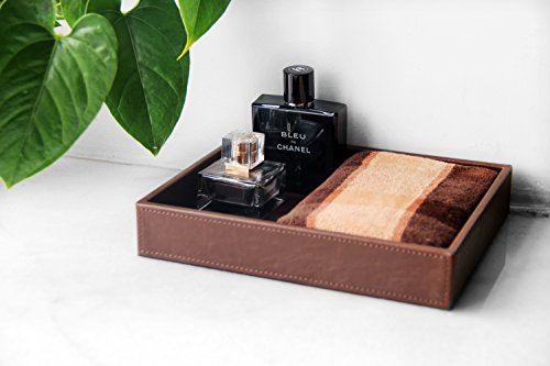 Vixdonos Leather Valet Tray Rectangular Catchall Tray Counter Organizer for Key,Jewelry,Perfume,Glasses and Watches(Brown) - color: Brown
