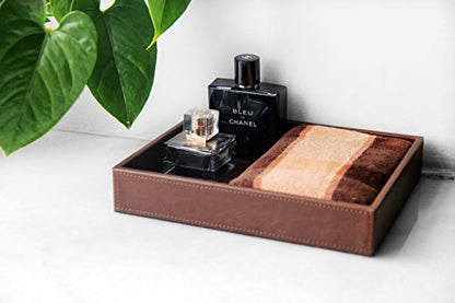 Vixdonos Leather Valet Tray Rectangular Catchall Tray Counter Organizer for Key,Jewelry,Perfume,Glasses and Watches(Brown) - color: Brown