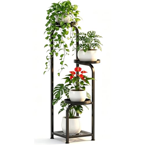 TOSKING 4-Tier Corner Plant Stand, 34-Inch Metal Shelf, Anti-Tip, Black | Space-Saving Square Vertical Plant Shelf for Multiple Plants, Heavy-Duty Metal Design for Indoor & Outdoor Use - color: Black, size: 4tier Sq-A