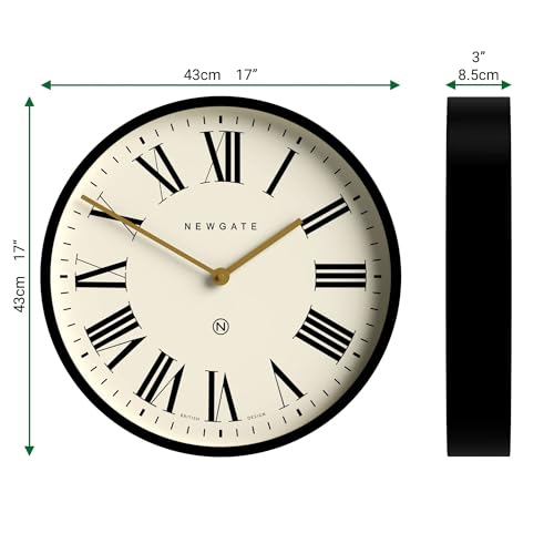 NEWGATE® Universal wall Clock | Large Modern Classic Clock | 17" | Deep matt Black Metal case | Roman Numerals | Classic Style for Kitchen, Living Room or Office - style: Roman