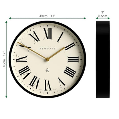 NEWGATE® Universal wall Clock | Large Modern Classic Clock | 17" | Deep matt Black Metal case | Roman Numerals | Classic Style for Kitchen, Living Room or Office - style: Roman