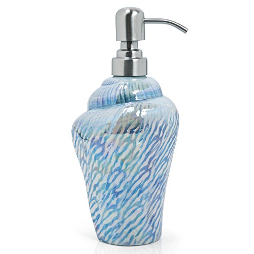 Ocean Conch Sea Shell Ceramic Bathroom Accessories Set of 4,1 Gargle Cups 1 Toothbrush Holders 1 Soap Dishes 1 Soap Dispenser (Blue) - color: Blue
