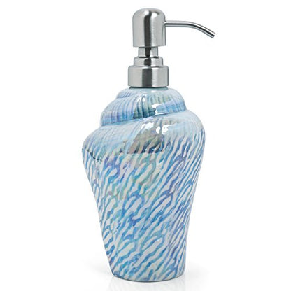 Ocean Conch Sea Shell Ceramic Bathroom Accessories Set of 4,1 Gargle Cups 1 Toothbrush Holders 1 Soap Dishes 1 Soap Dispenser (Blue) - color: Blue