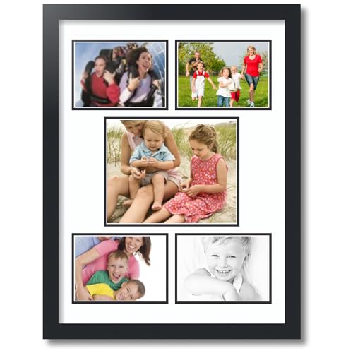 ArtToFrames Collage Photo Frame Double Mat with 1-8x10 and 4-5x7 Openings and Satin Black Frame