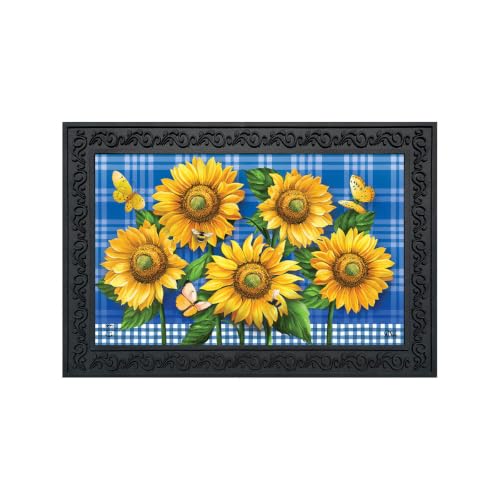 Briarwood Lane Summer Doormat 30x18 Indoor Outdoor Blue Sunflowers for Summer Doormat - color: Blue Sunflowers